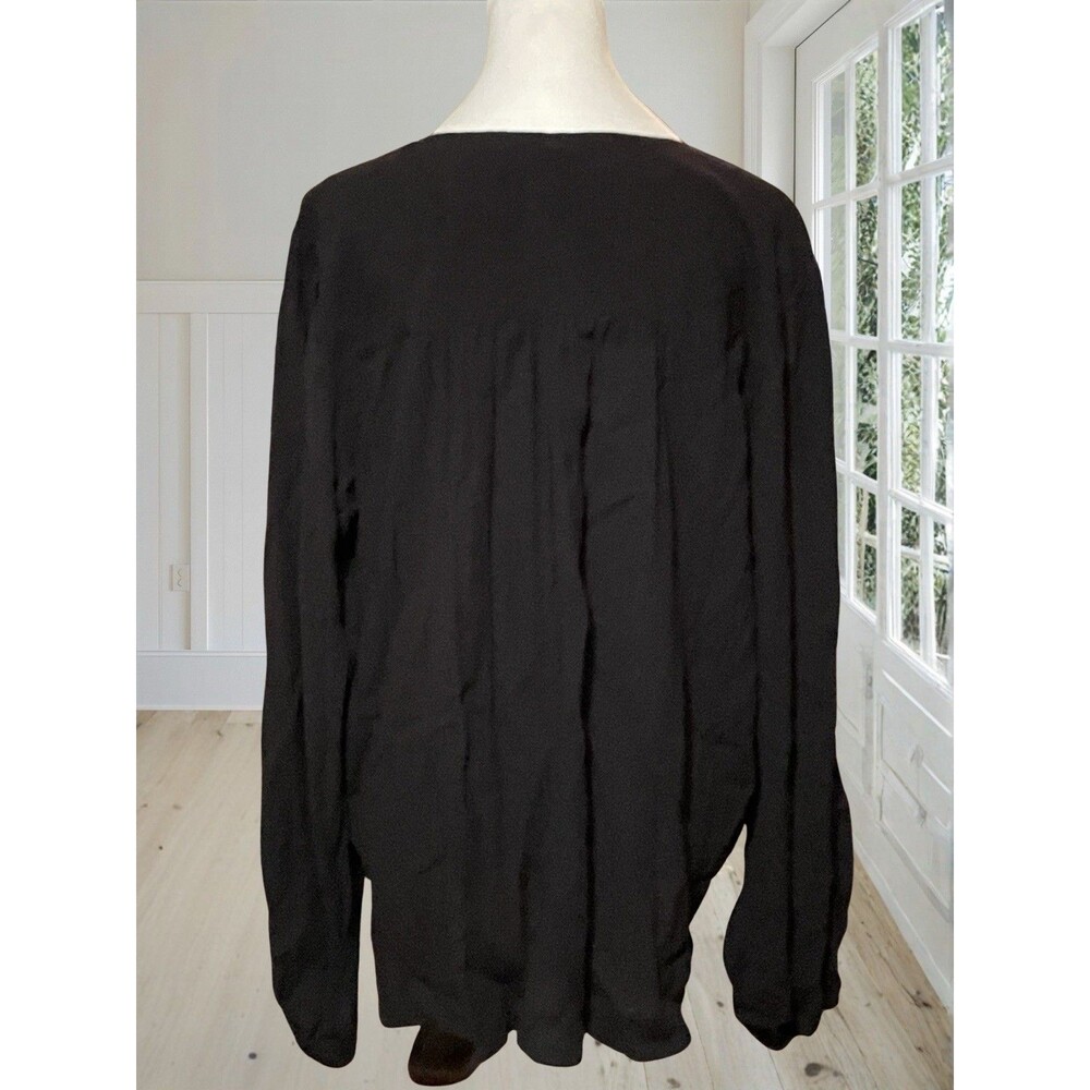 FREE PEOPLE Women's Check On It Wrap Top Black Balloon Sleeve Draped Blouse Sz L - Picture 5 of 13